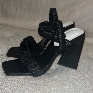 Black thick heel wedges